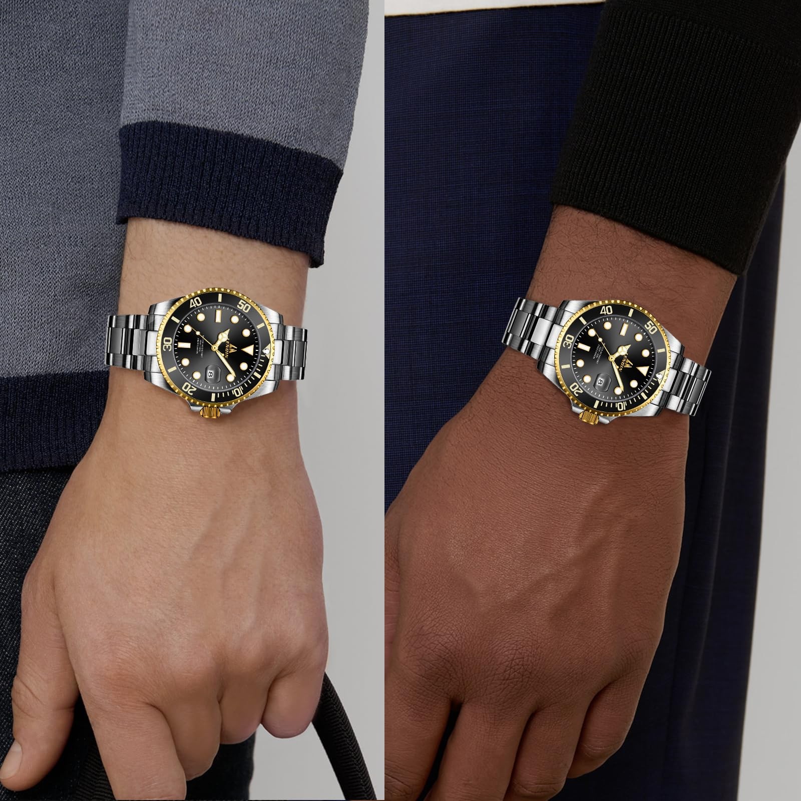 Men’s Watch 39mm Black Dial Analog Quartz Steel Wristwatch Date Rotating Bezel