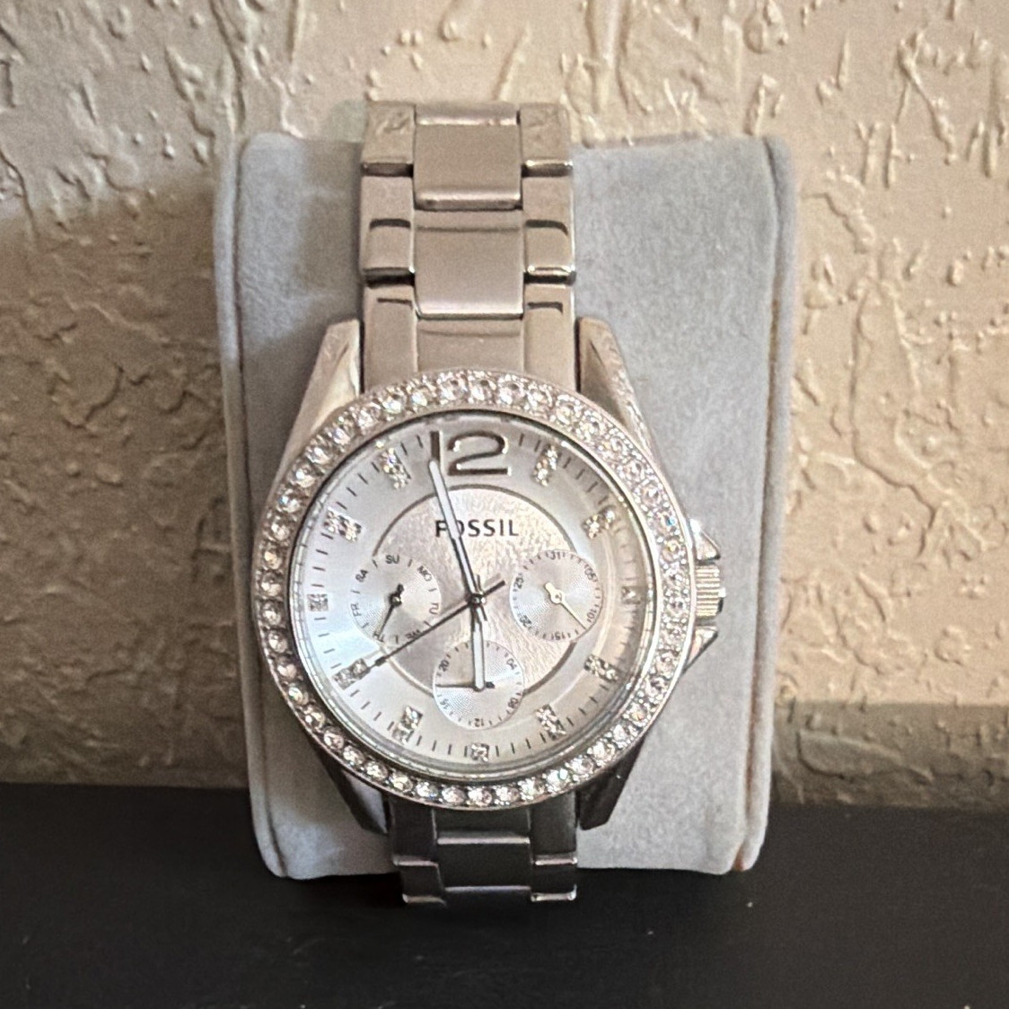 Fossil Women’s Silver Stainless Steel Chronograph Quartz Watch 100m 38mm