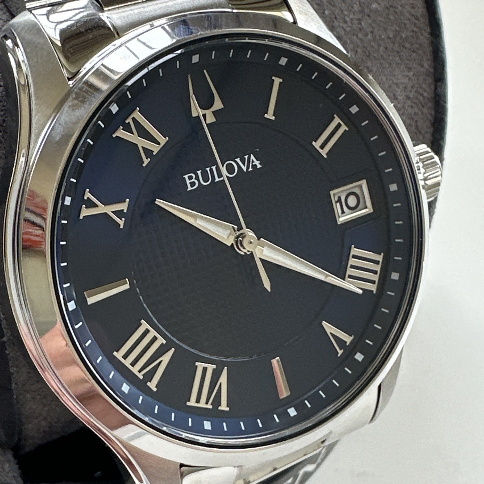 Bulova Wilton Men’s Quartz Silver-Tone Blue Dial Watch 41MM 96B386