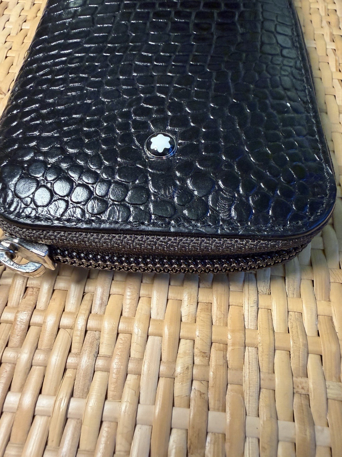 Montblanc Meisterstück Leather Watch Travel Zip Case Black Croc- holds 2 watches