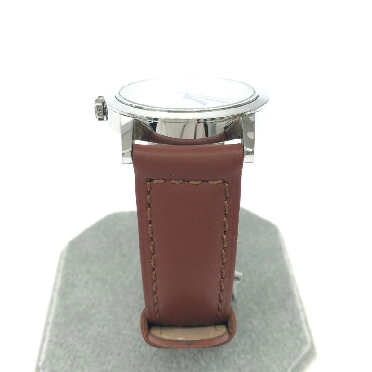 COACH Bleecker Wristwatch Quartz SS Leather Silver Color Brown Ladies Used