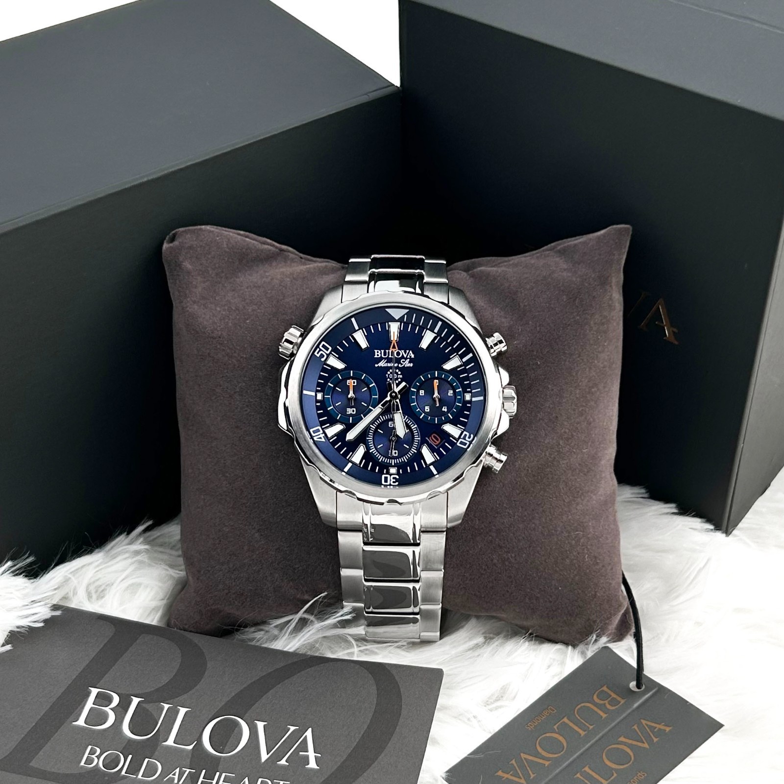 BULOVA 96B256 Men’s Marine Star Chronograph Watch Stainless Steel New With Box