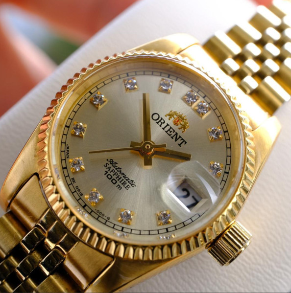 ORIENT President DayDate Automatic Gold Dial Diamond Indices Working With Box