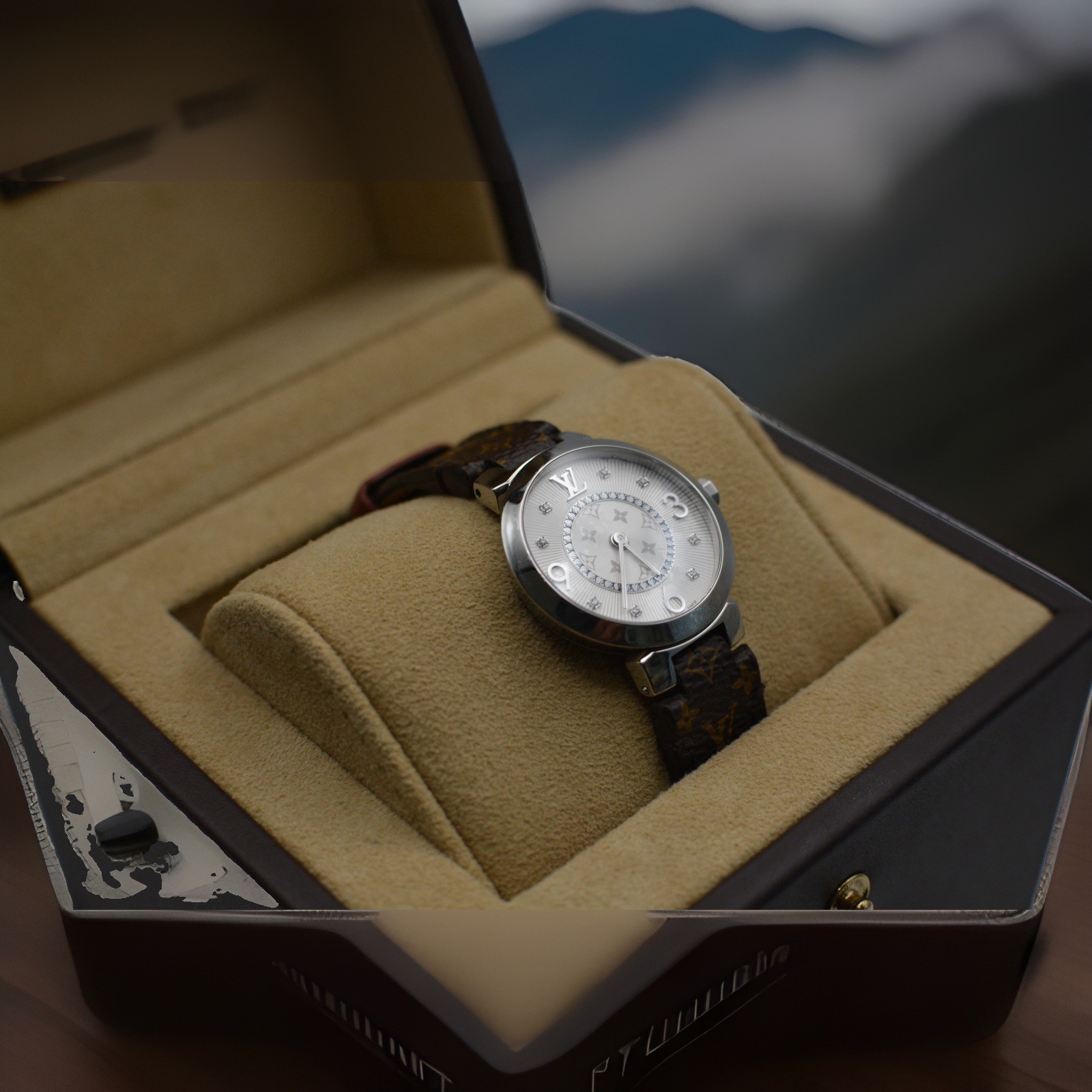 Louis Vuitton Tambour 28mm Monogram Dial Stainless Steel Ladies Watch Q12MG