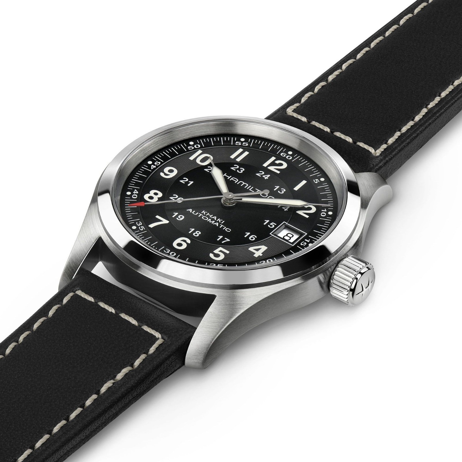 Hamilton Khaki Field Automatic Black Dial Leather Strap Men’s Watch H70455733