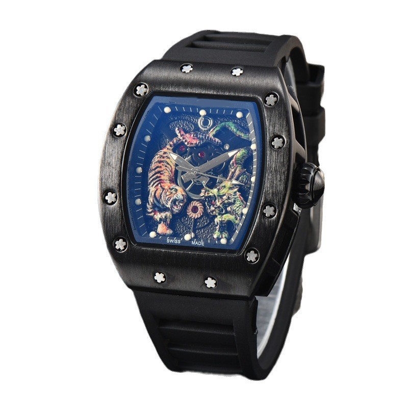 New Sports Men’s Dragon Tiger Pattern Lassa Quartz Watch Skeleton Dial