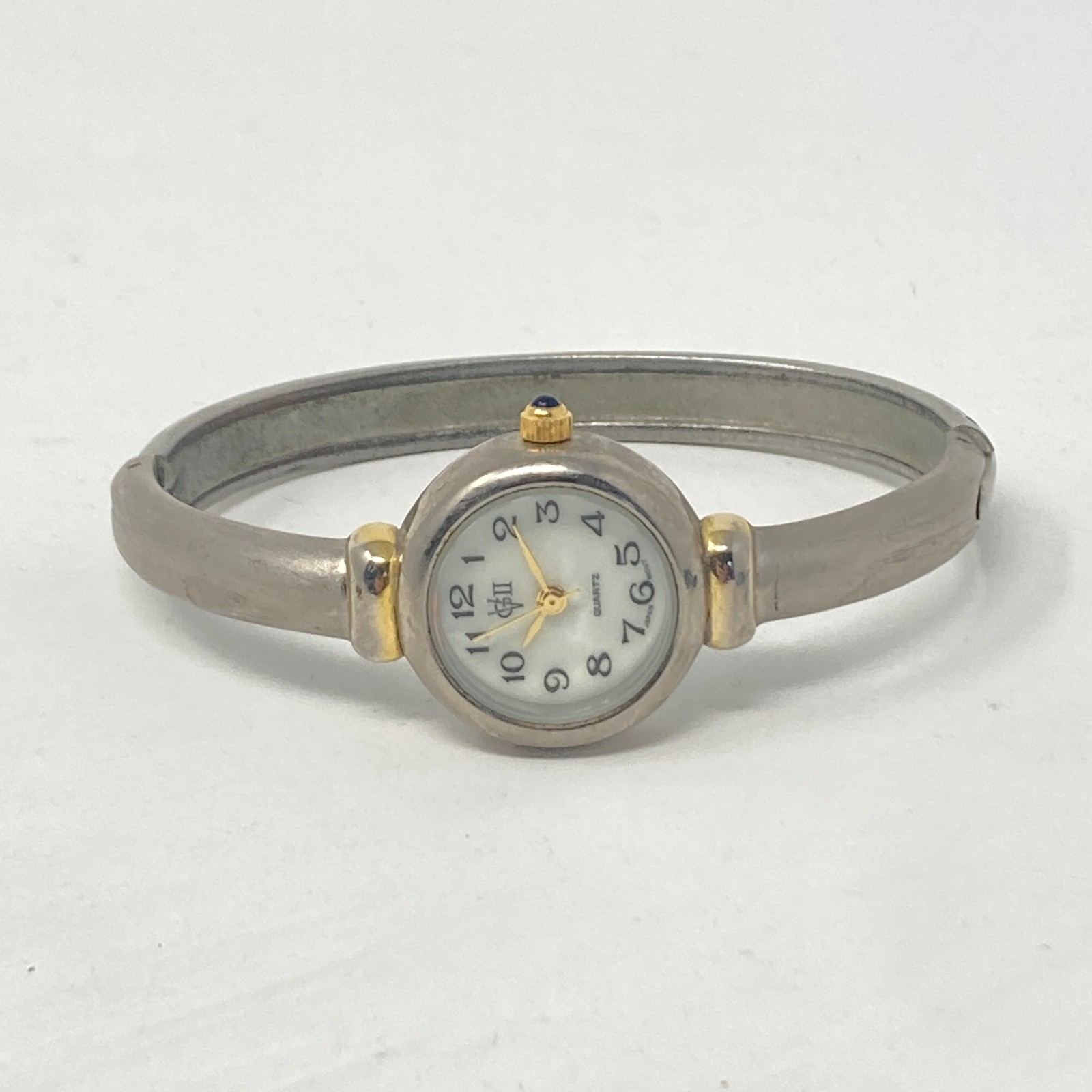 Vtg Gloria Vanderbilt Watch Women Silver Gold Tone MOP Cuff Brushed New Battery