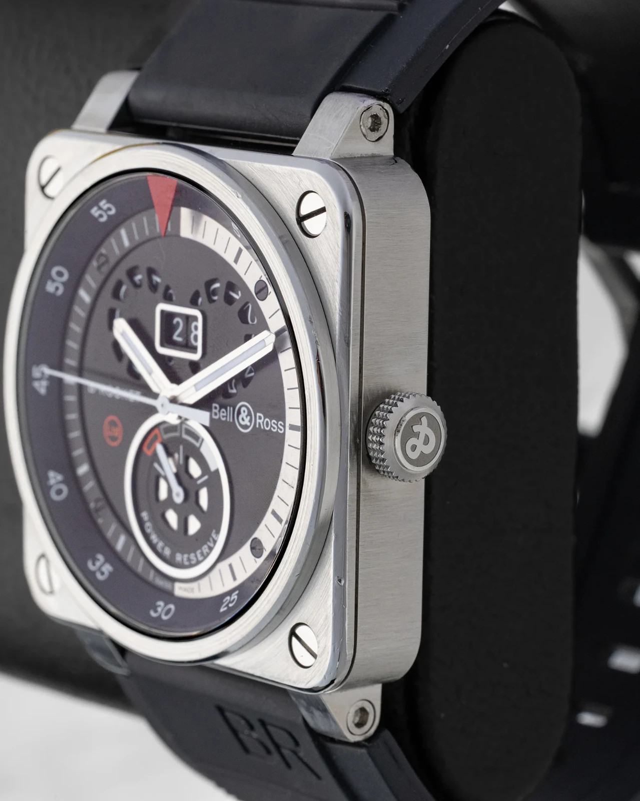 Bell & Ross BR 03-90 B-Rocket Steel Power Reserve Mens 42mm Watch B/P BR0390