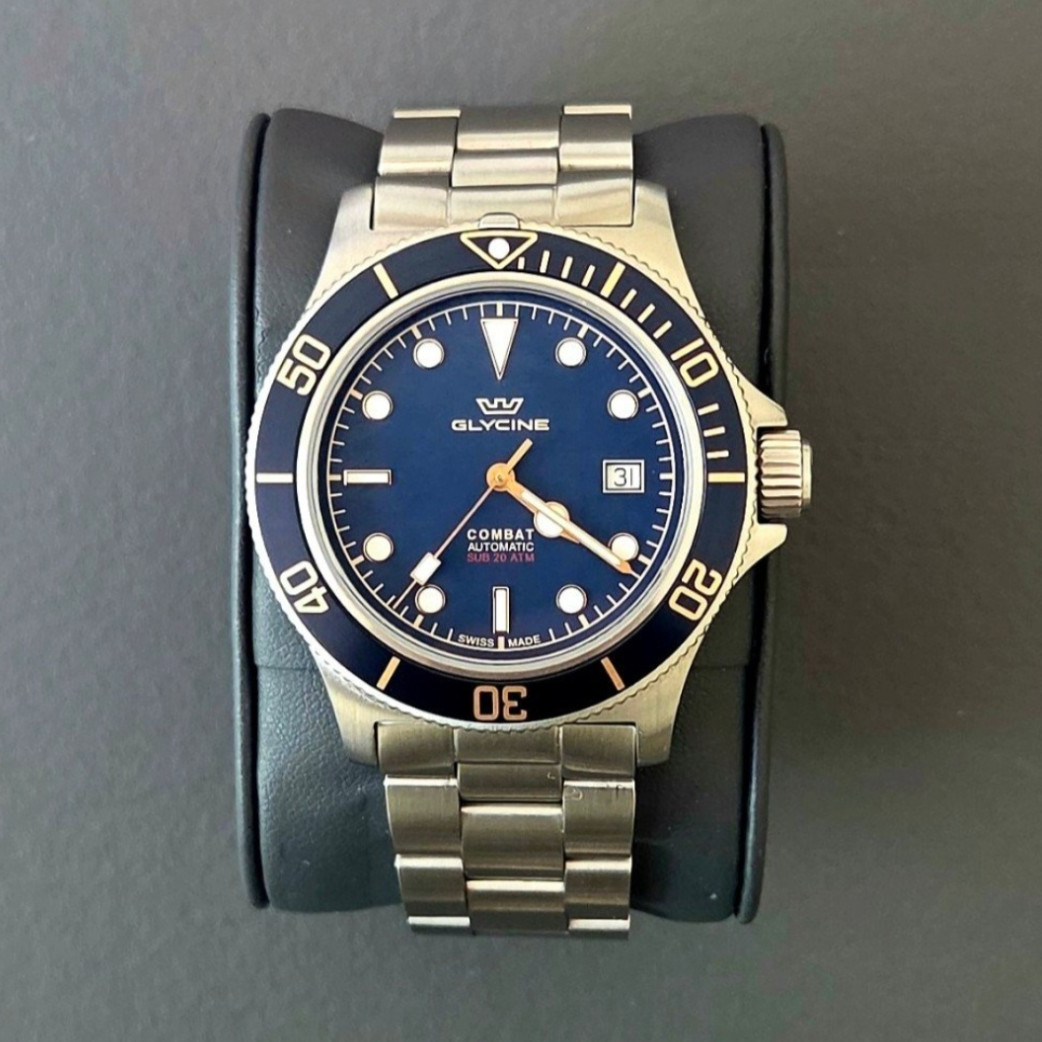 Glycine Combat Sub Automatic Diver Blue Dial/Bezel 42mm 200m Date, Box, GL0485