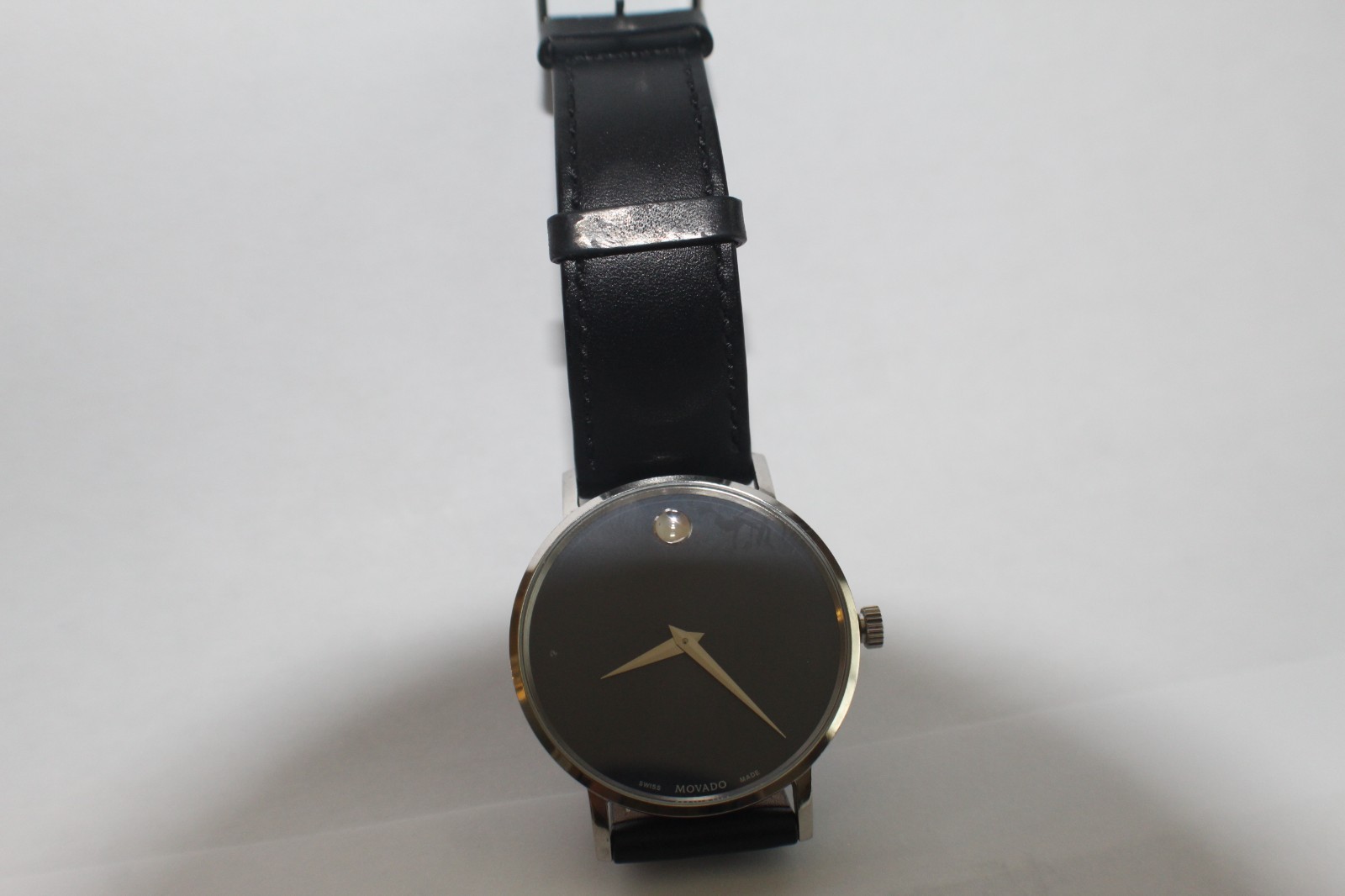 Movado Bold Quartz Black Dial Silver Tone Leather Strap Men’s Watch