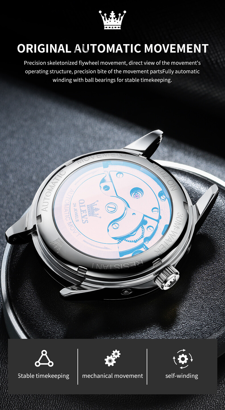 OLEVS Automatic Mechanical Waterproof Luminous Watch Date Men’s Wristwatch