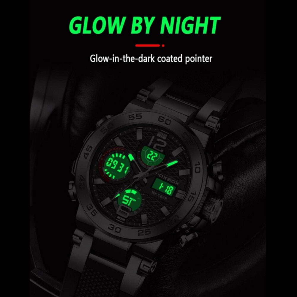 LIGE FOXBOX Men Watch Quartz Digital Analog Luminous Waterproof Boys Wristwatch