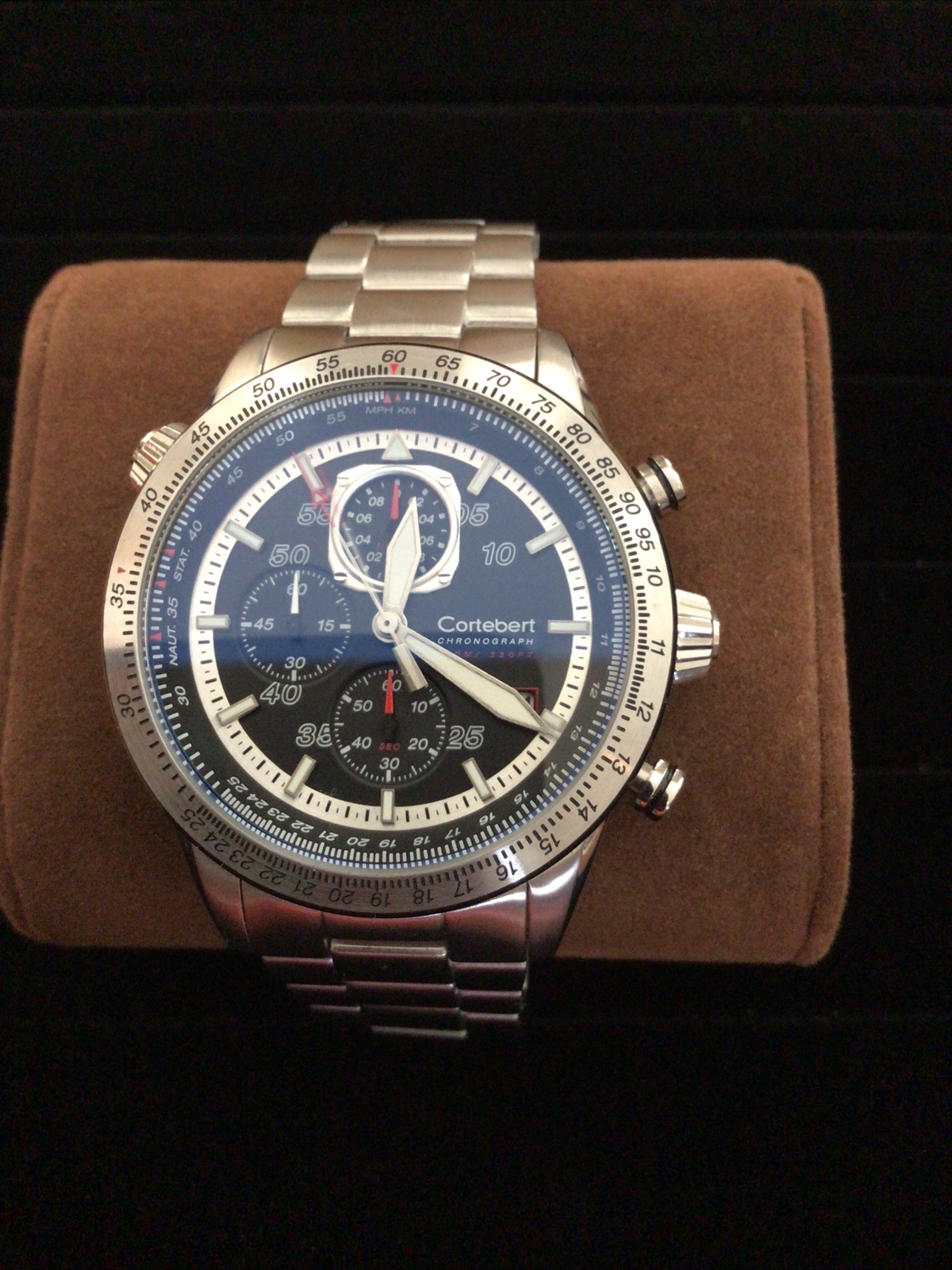 Cortebert Elevation CB-3005-55 Onyx Black Men’s Chronograph Watch ~ Never Worn