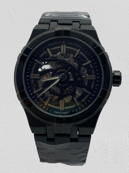 Beautiful Look Maurice Lacroix Skeleton Automatic Men’s All Black Wristwatch
