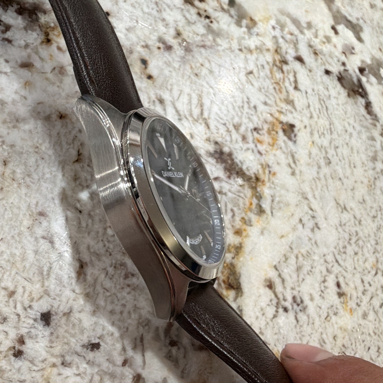 Daniel Klein Premium Blue Textured Dial Day/Date Quartz Brown Leather 5 ATM