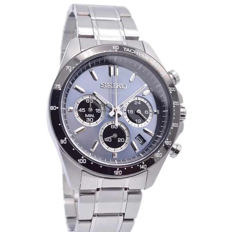SEIKO Spirit SBTR027 Light Blue Stainless Chronograph Men`s Watch New in Box NEW
