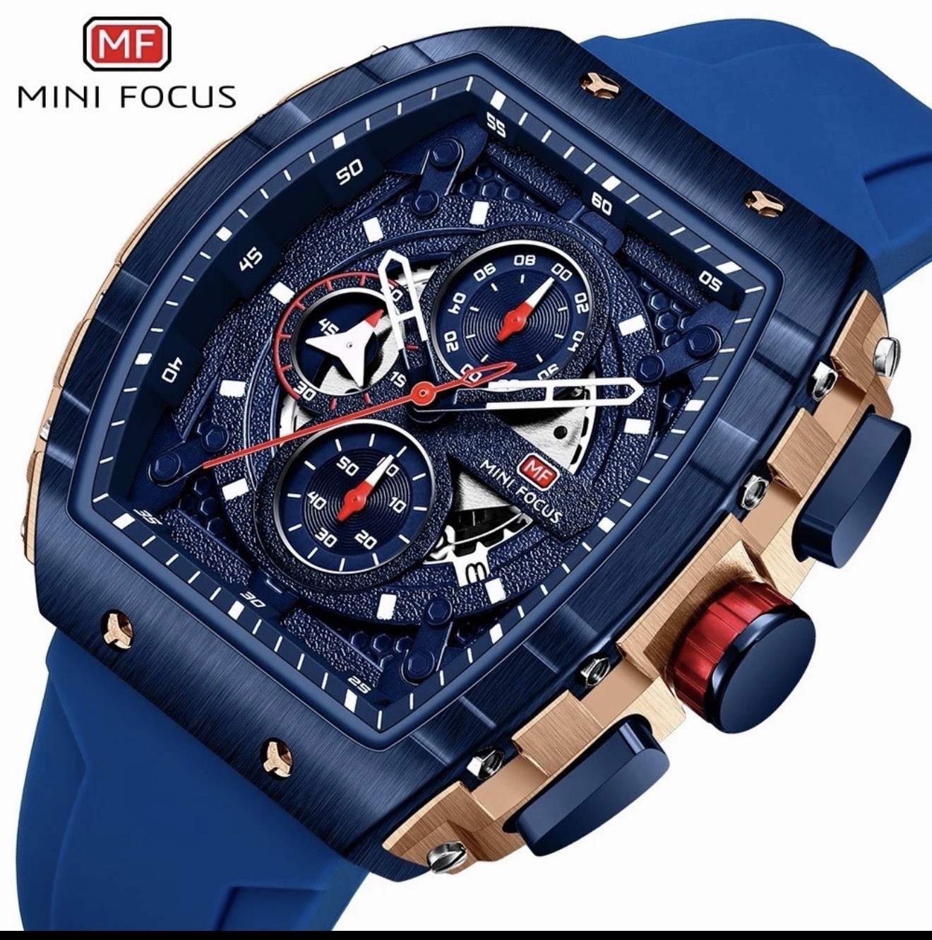MINI FOCUS Men’s Sport Tonneau Multifunction Chronograph Calendar Quartz Watch