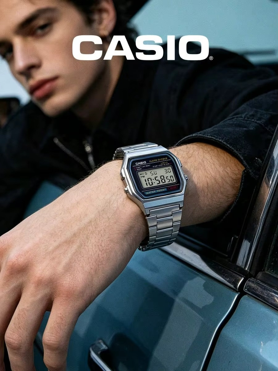 Casio A158WA Vintage Silver Digital Watch Alarm Date 30M Water Resistant