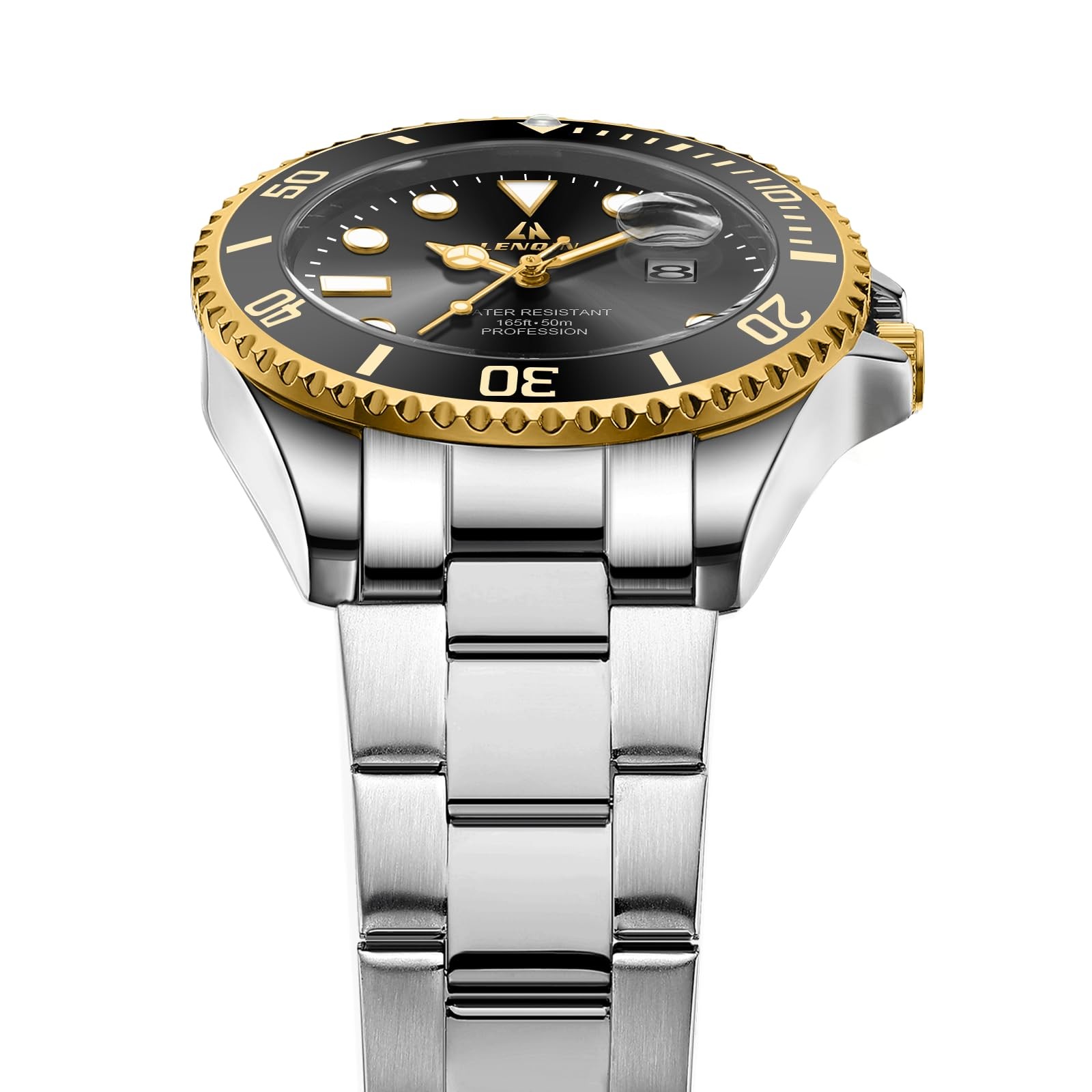 Men’s Watch 39mm Black Dial Analog Quartz Steel Wristwatch Date Rotating Bezel