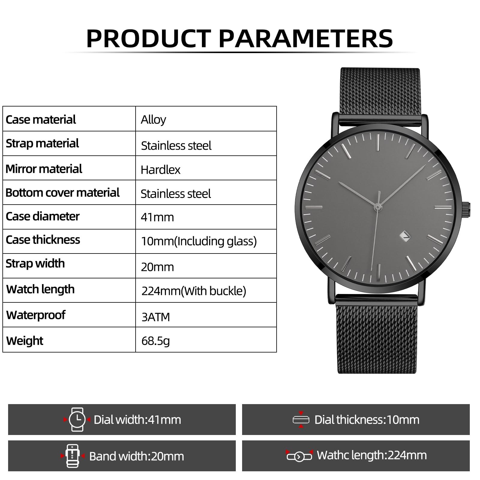 Men’s Watch Simple Men’s Wrist Watch Simple Ultra-Thin Fashion Mesh Stainless…