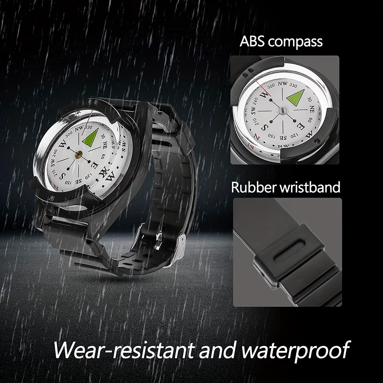 Waterproof Precision Watch ABS Compass Silicone Strap Wear Outdoor Activities