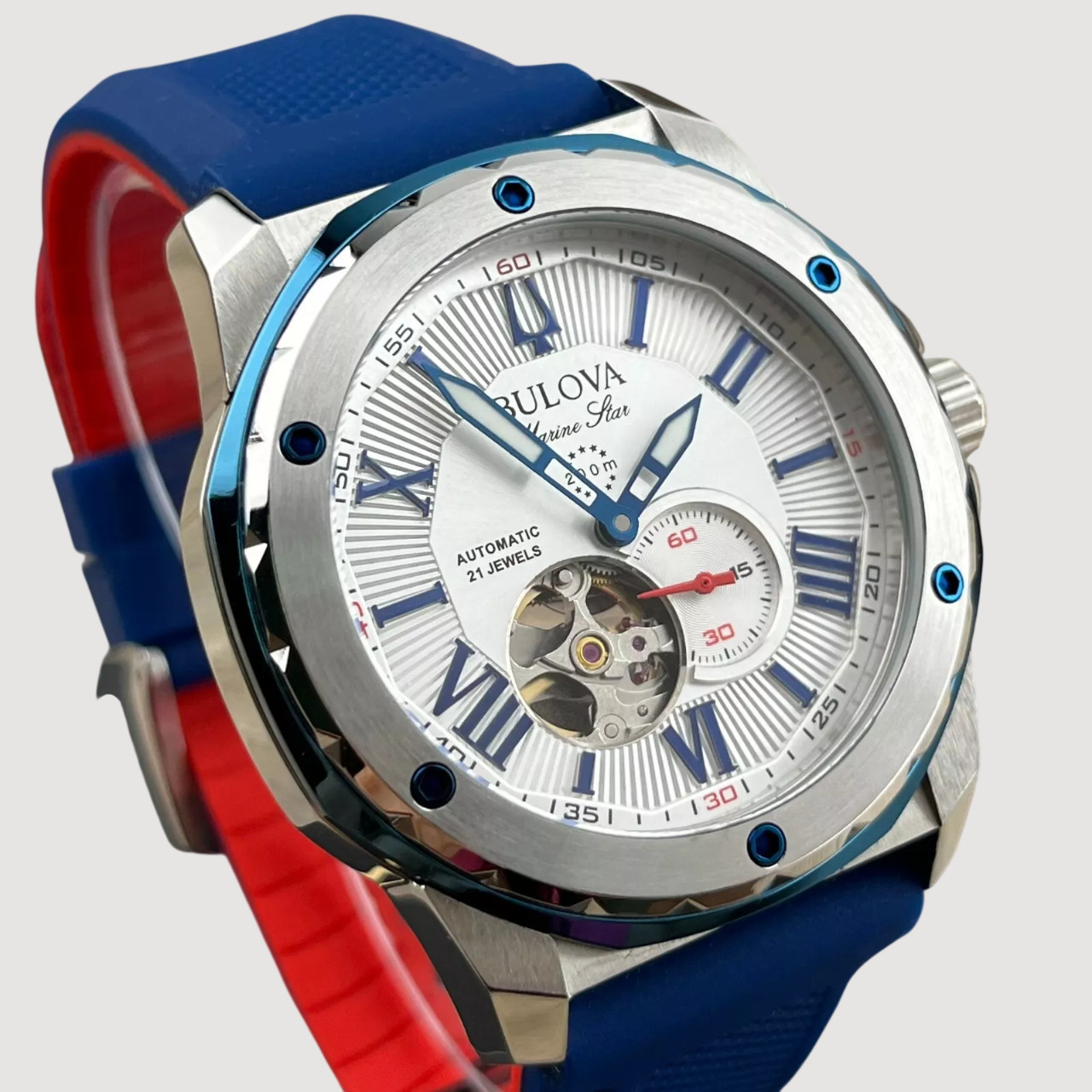 Bulova Marine Star 98A225 Automatic White Dial Silicon Strap Men’s Watch New/Box