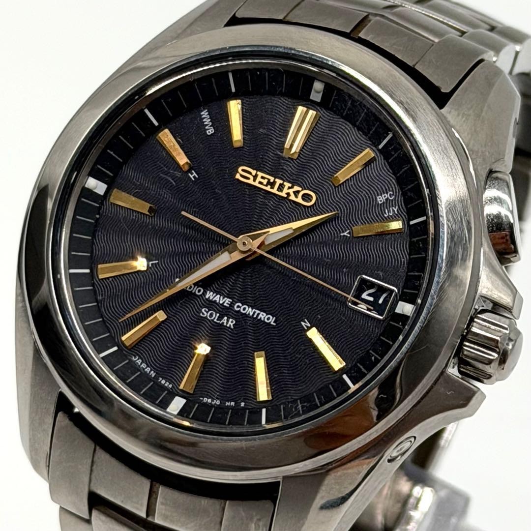 Seiko Brightz 7B24-0AW0 Solar Titanium Watch Black Dial Japan 071241