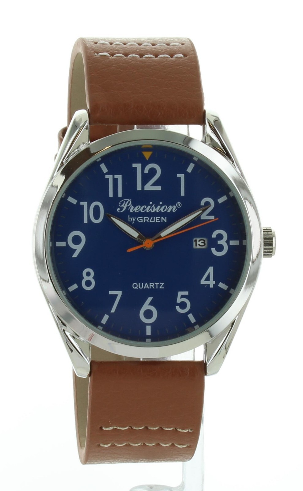 New Old Stock Gruen Precision Men’s Quartz Watch With date brown leather band