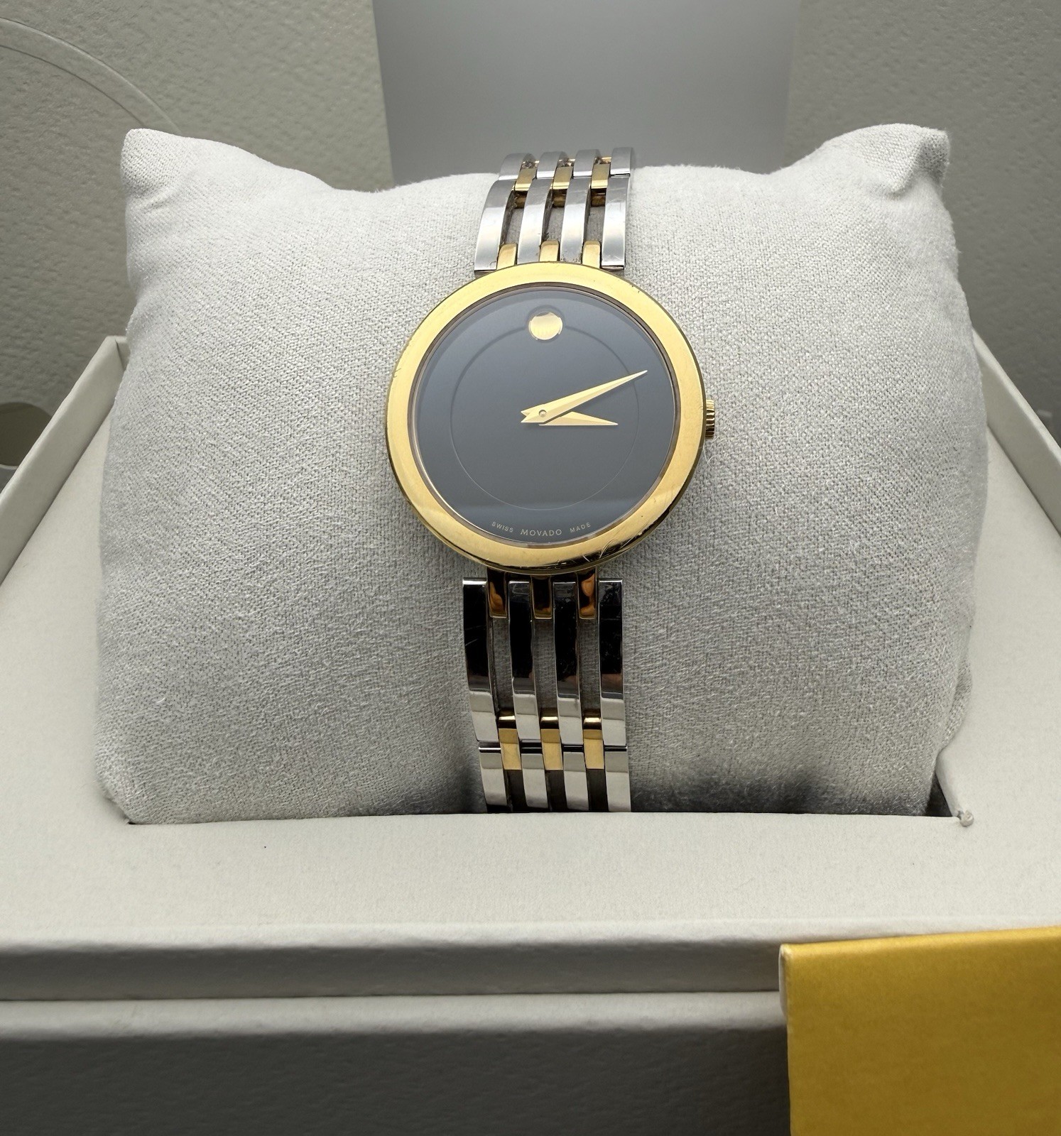 Swiss Movado Esperanza 2 Tone Gold / S.S Black Dial Ladies Model # 0607053