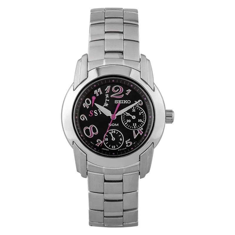 SEIKO Women Criteria Chronograph Quartz SPA879 Black Dial Stainless Steel Strap