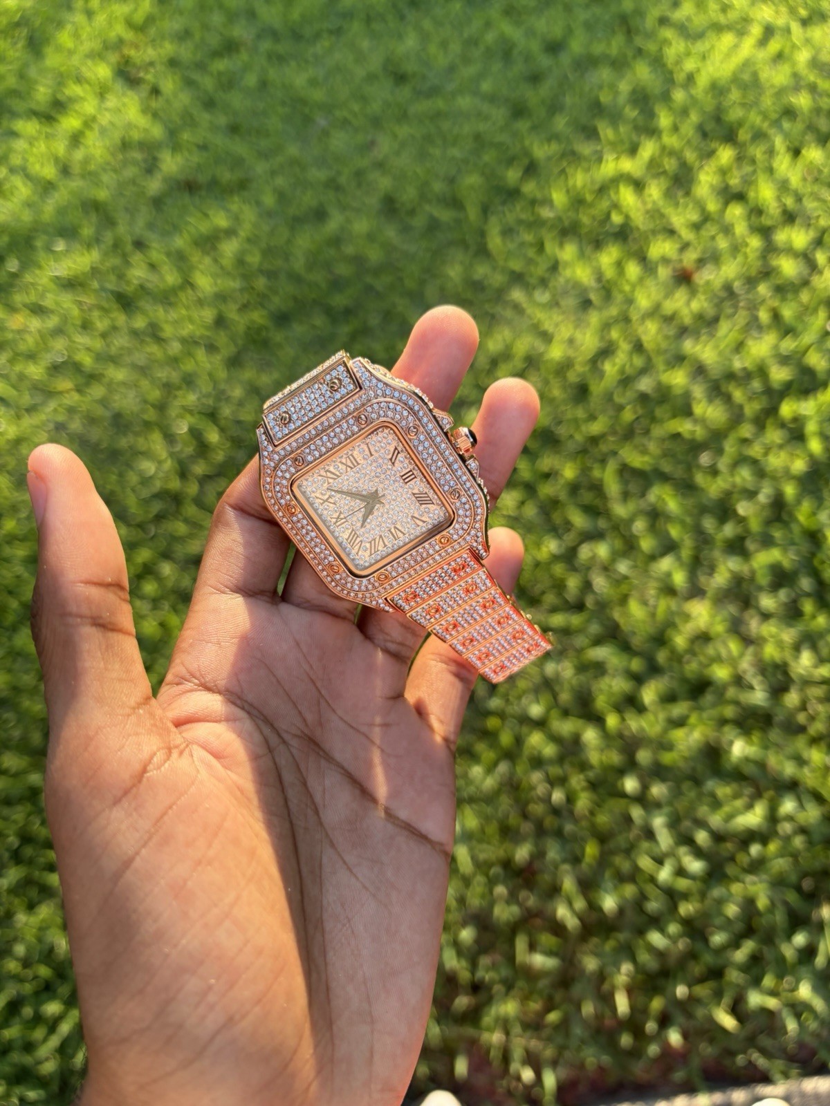 Men’s Square Analog Quartz Wristwatch Rose Gold Metal Bracelet White Dial