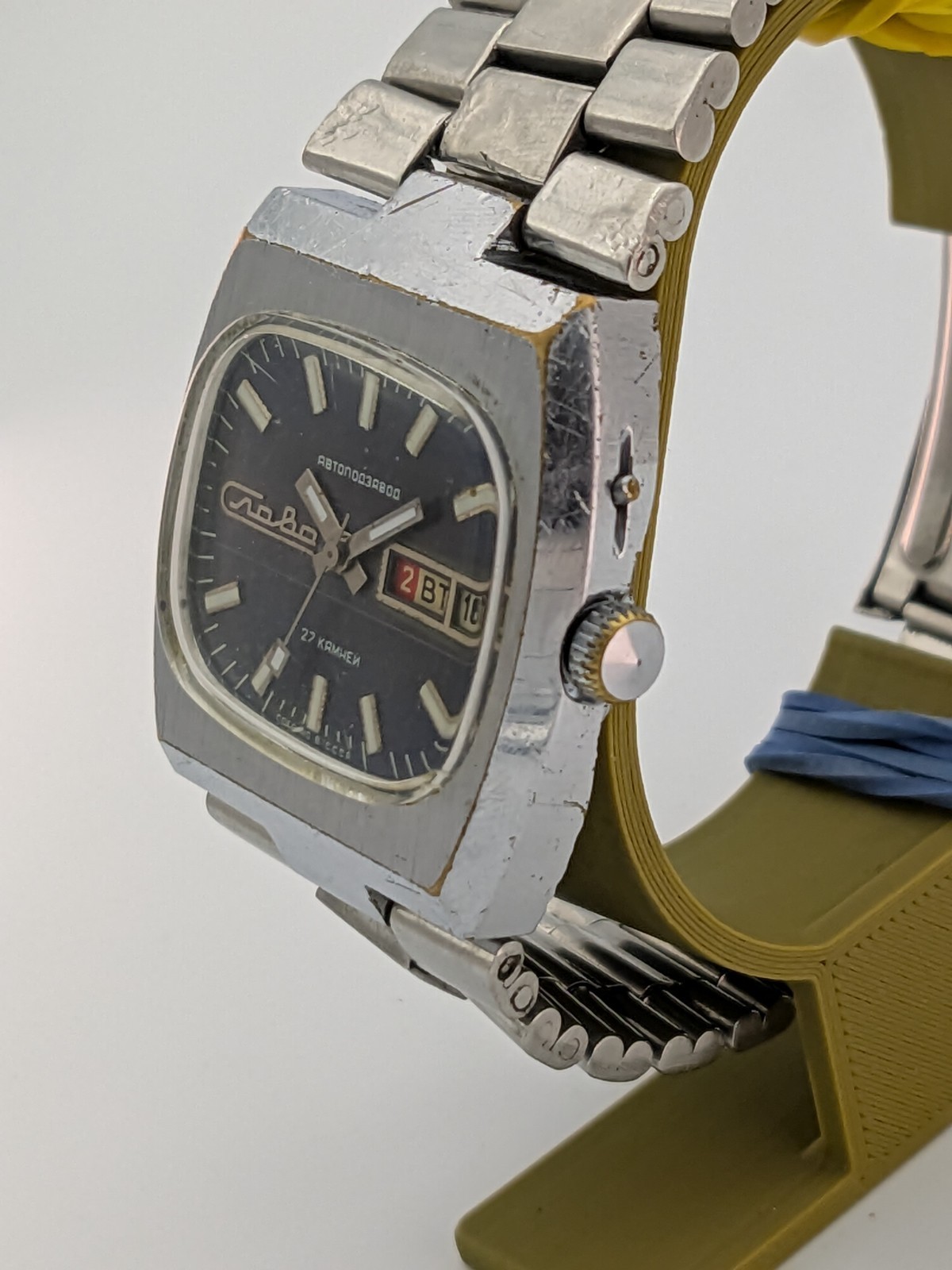 Vintage Watch Slava Tank Automatic Blue Dial 2427 Soviet USSR Mechanical 1980s