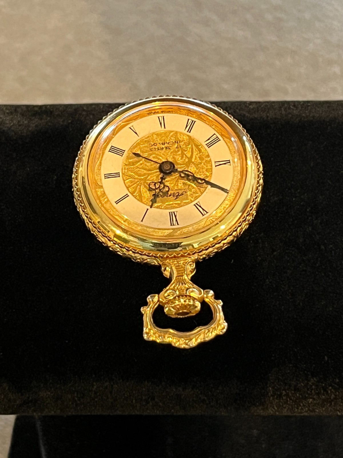 Vintage Arnex 17 Jewel Pocket Watch Gold Filigree Dial Enamel Vineyard MINT