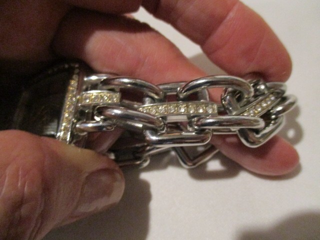 CELEBRITY 2 Tone Bracelet Watch International w/Rhinestones on Bracelet & Bezel