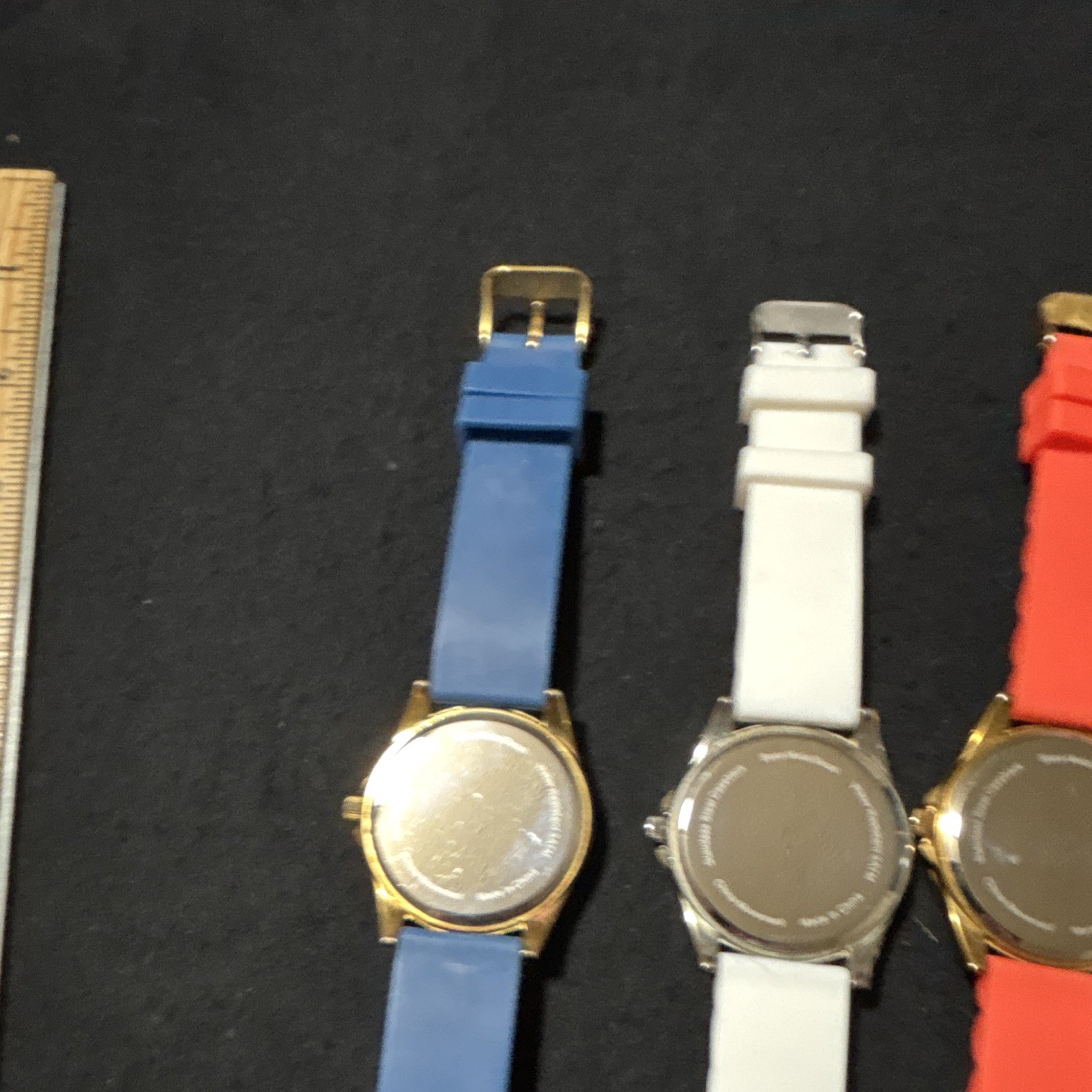 Geneve Lot of 4 Round Analog Watches Blue/White/Red/Black Rubber Straps