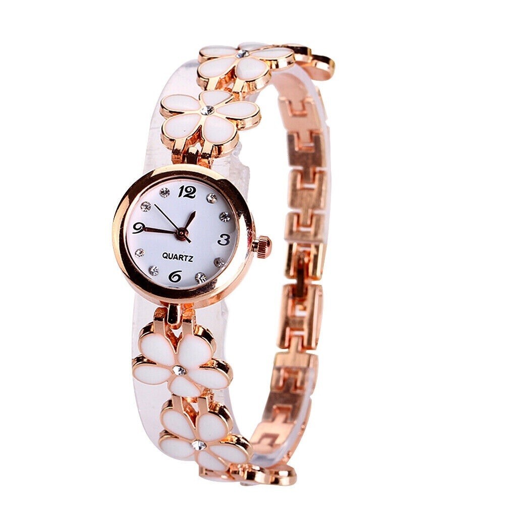 x3 Enamel & Gem Stone Daisy Watches Quartz Ivory Pink Black Fun Floral Fashion