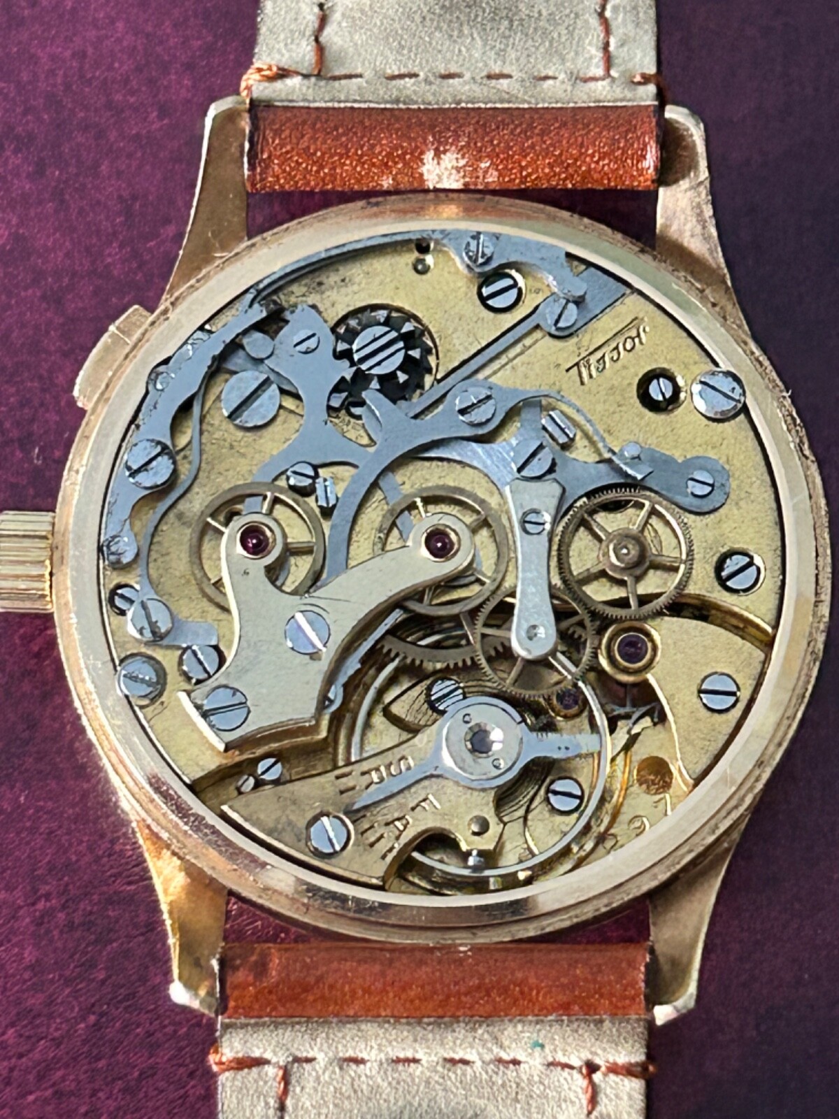 Tissot Chronograph Monopusher Rose Gold 18K Vintage Rare Cal. Lemania 15cht