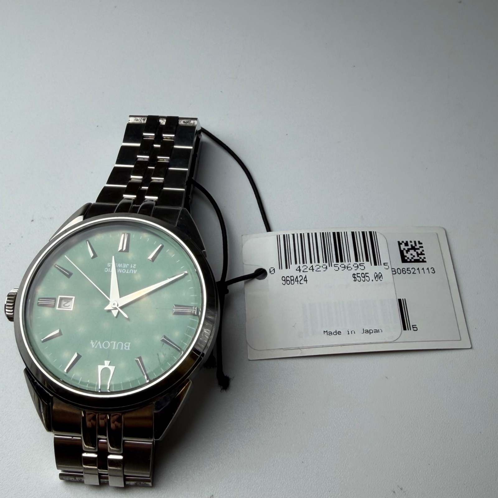 Bulova Sutton Automatic Emerald Green Sunburst Stainless 41mm Mens Watch 96B424