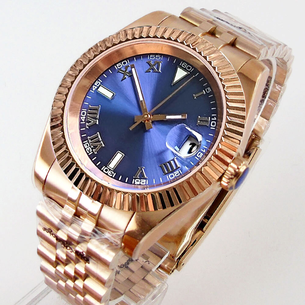 36mm/39mm Sapphire Glass NH35A PT5000 Auto Fluted Men Watch Sunburst Blue Dial