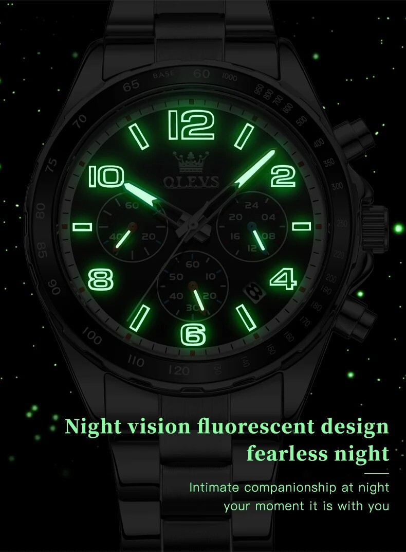 Waterproof Men’s Watch Quartz OLEVS Luminous Luxury Stainless Men Steel Strap