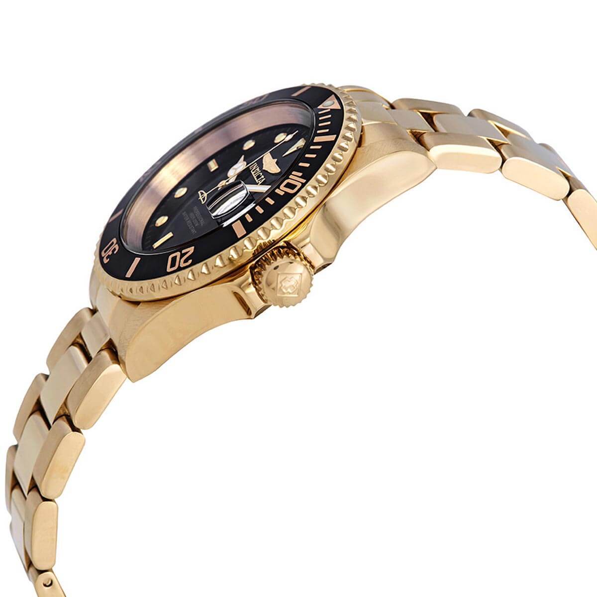 Invicta Men’s Watch Pro Diver Quartz Black Dial Yellow Gold Steel Bracelet 26975