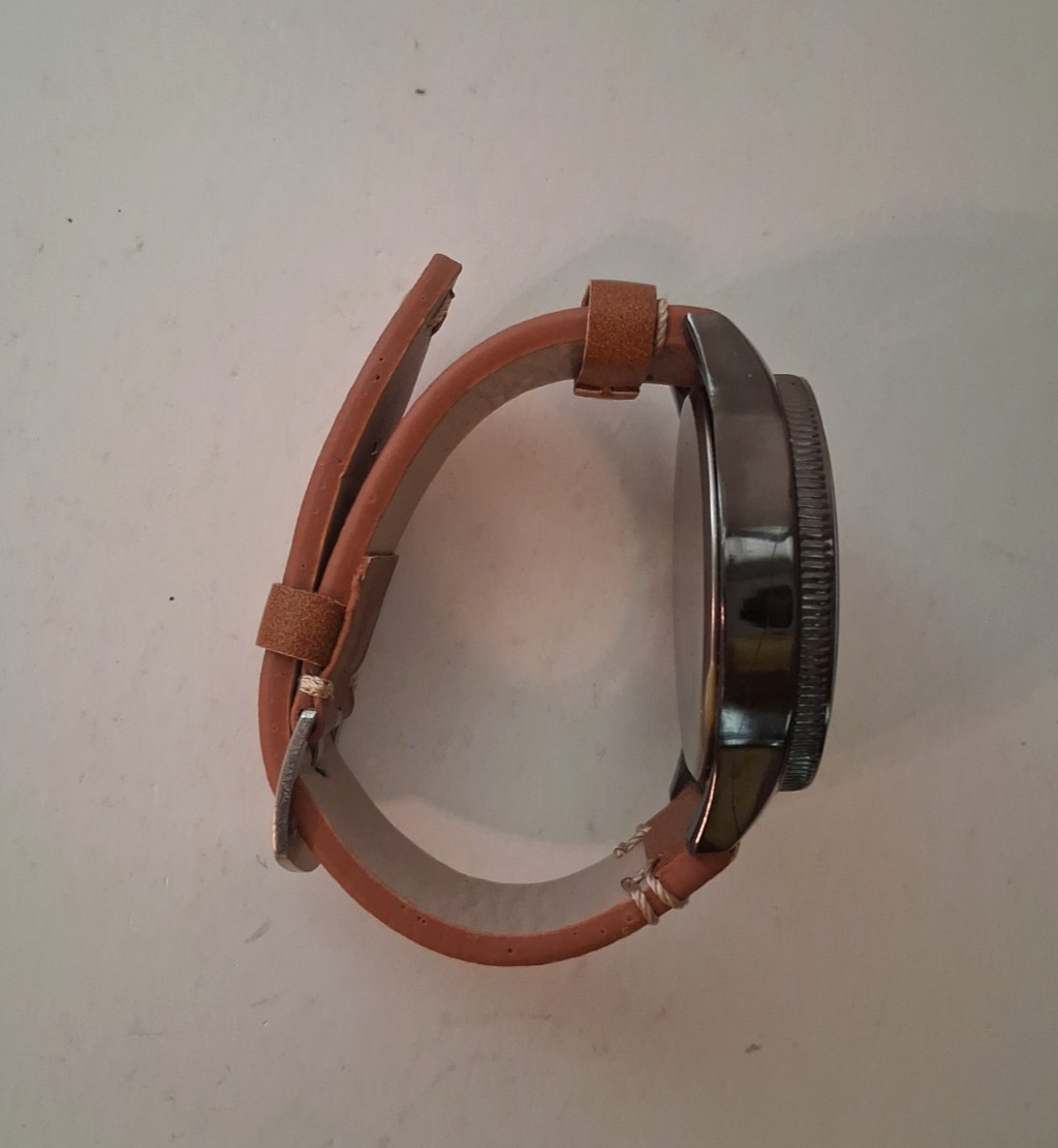 Chronograph Watch Dark Brown face Brown subdials Brown leather strap Working