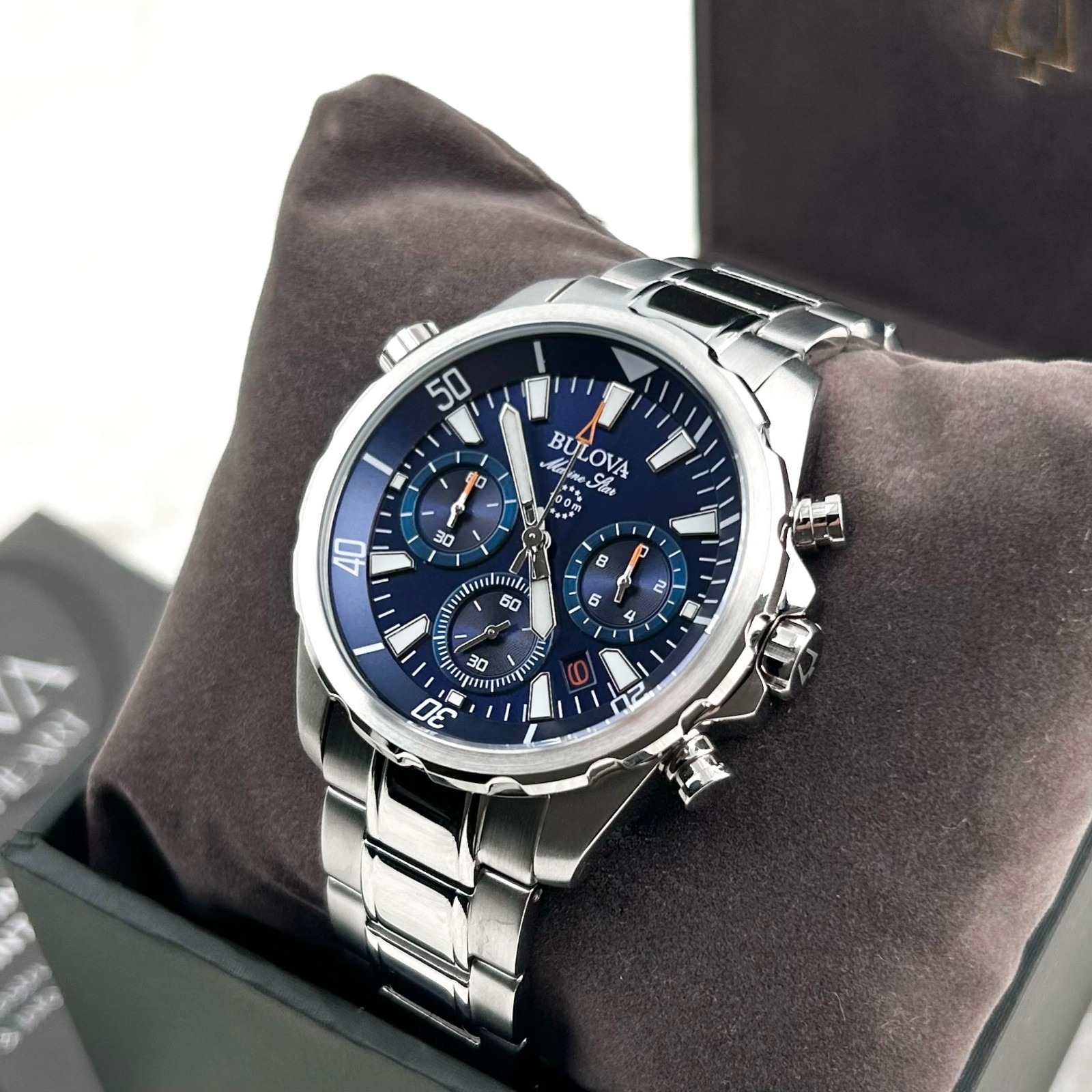 BULOVA 96B256 Men’s Marine Star Chronograph Watch Stainless Steel New With Box