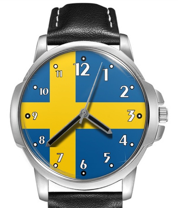 Flag Of Sweden Collectable Leather Strap Big Dial Gift Wrist Watch