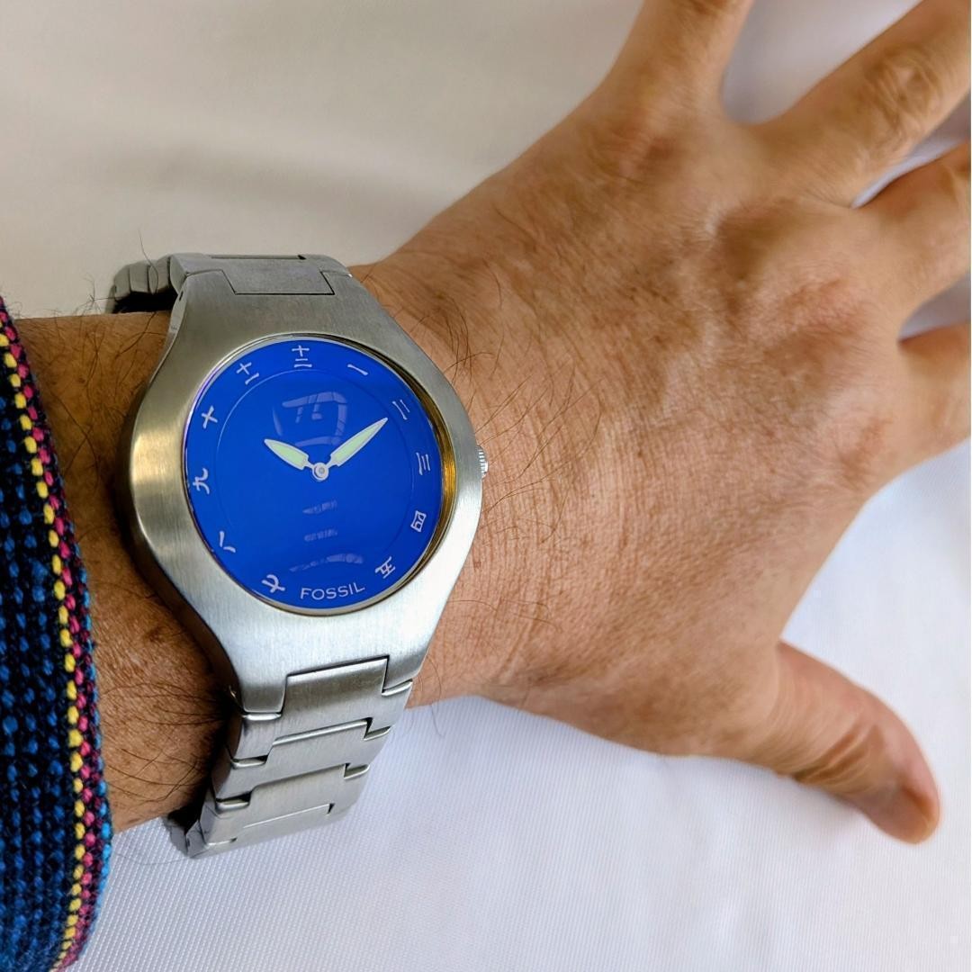 Fossil Big Tick Men’s Watch Blue Japanese Numerals Quartz Japan Rare 073769