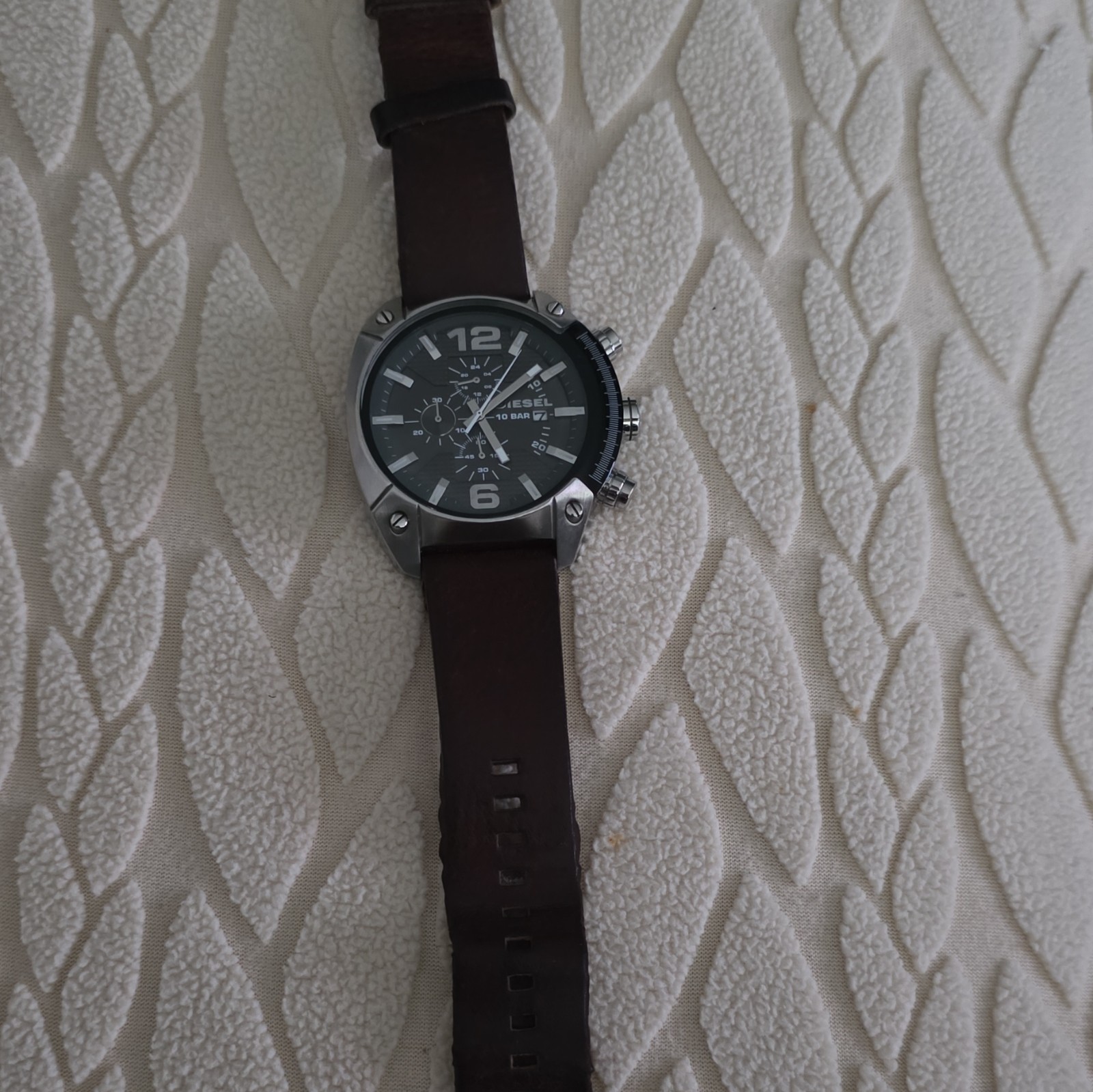 Diesel Men’s Chronograph Quartz Watch Black Dial Brown Leather Strap Date