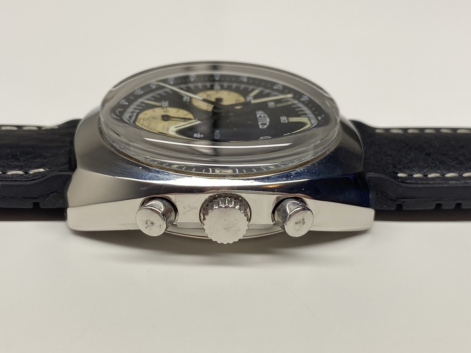 rare vintage lemania semco chronograph automatic date swiss made wristwatch
