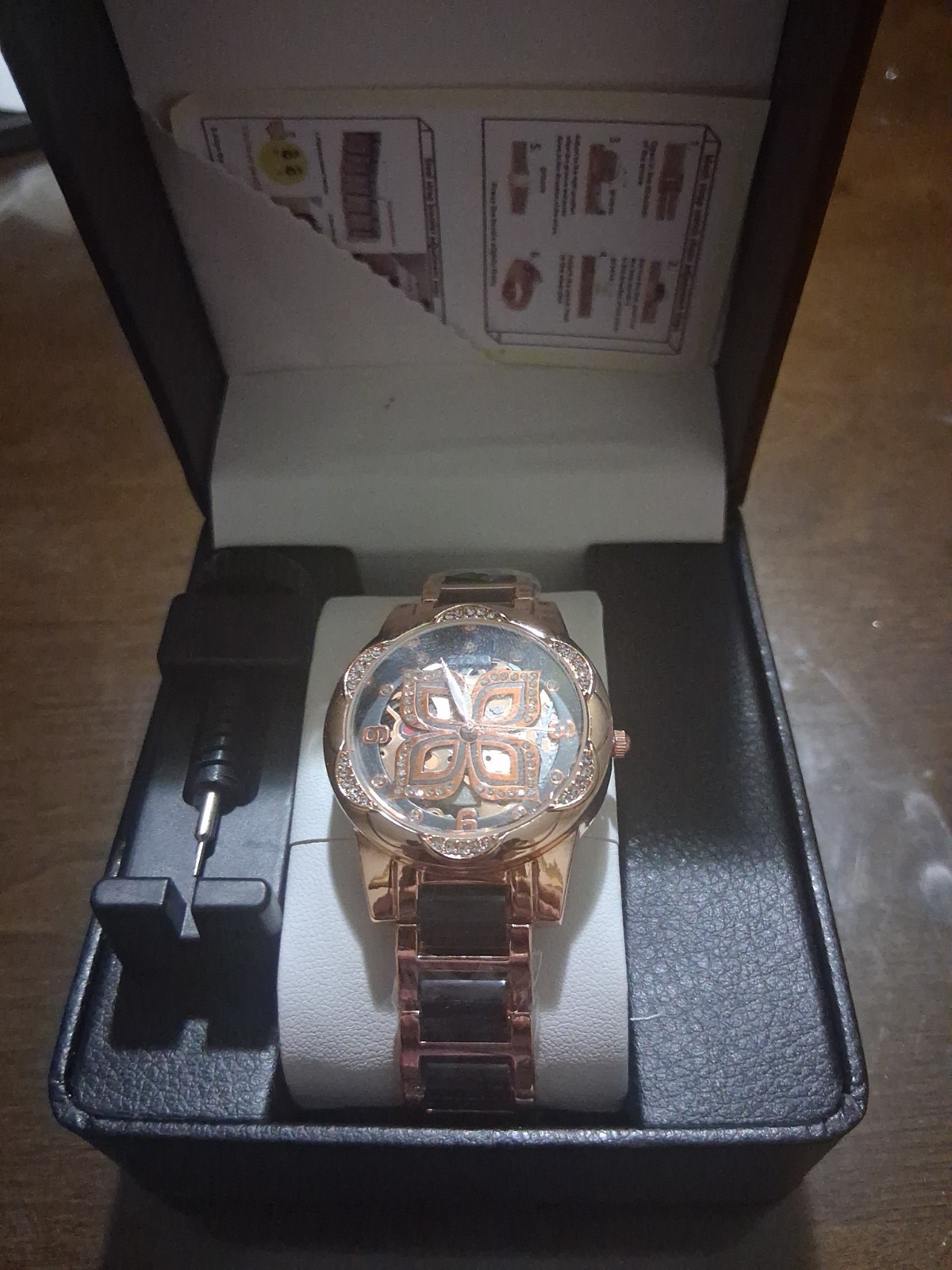 ZIDO skeleton dial automatic mechanical watch black/rose gold Tone bracelet box