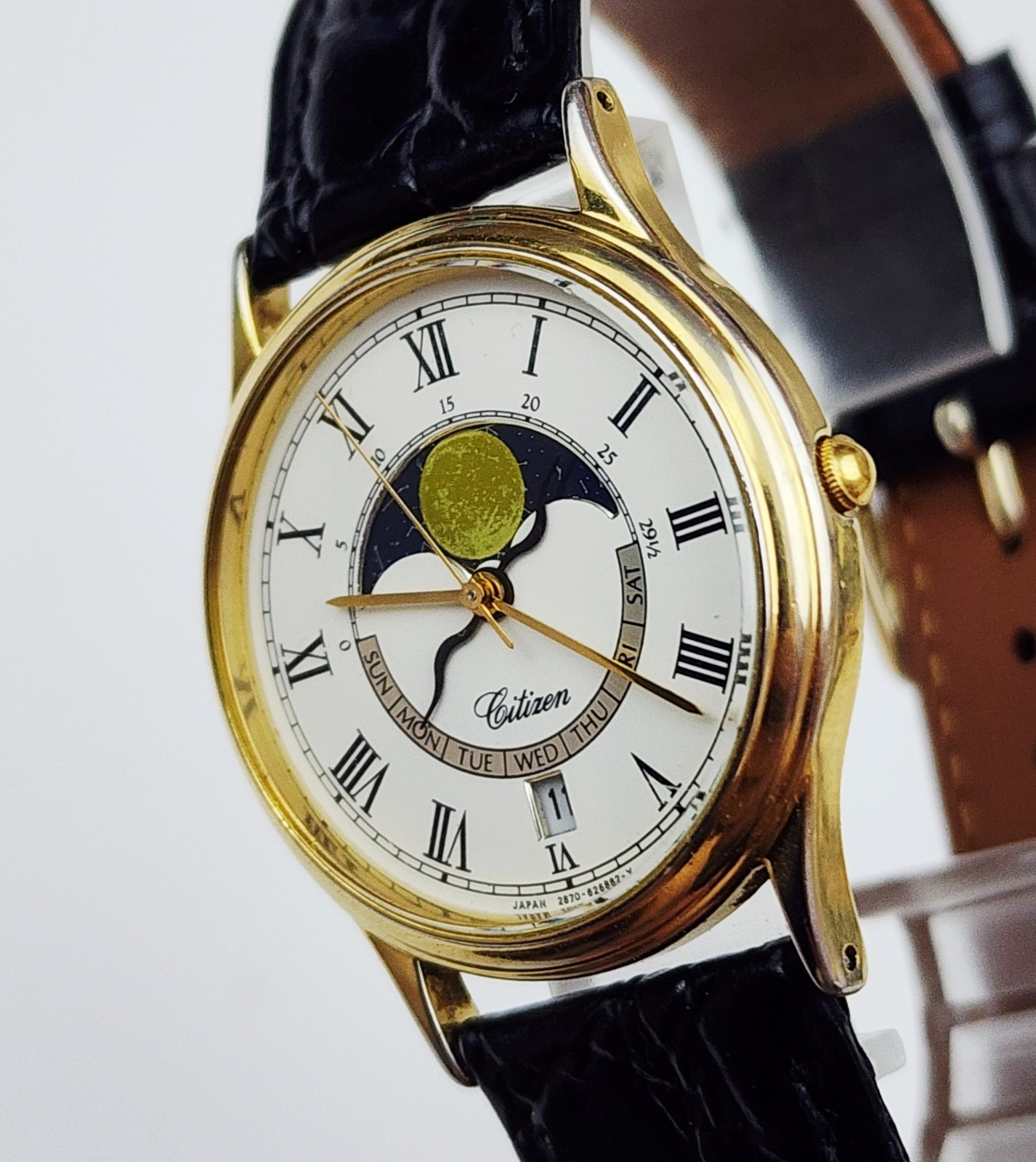 Men’s JAPAN Vintage 1988 MOONPHASE Gold Plated Watch CITIZEN 2870-268393
