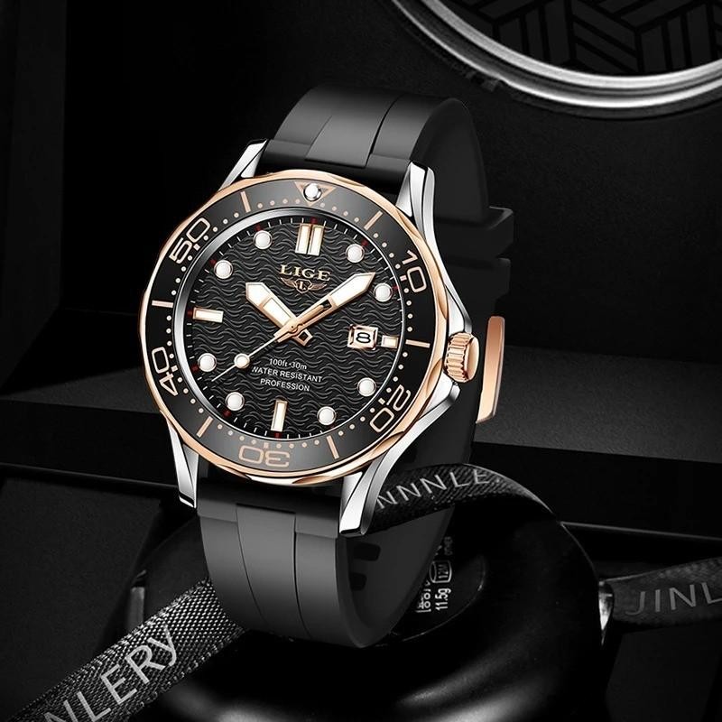 44MM LIGE Luxury Quartz Watch Men’s Diver Silicone 30M Waterproof Luminous NEW